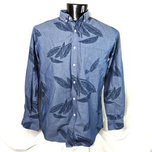 Club Room Men's Blue Leaf Print Button-Up Shirt | Size Large Casual Long Sleeve